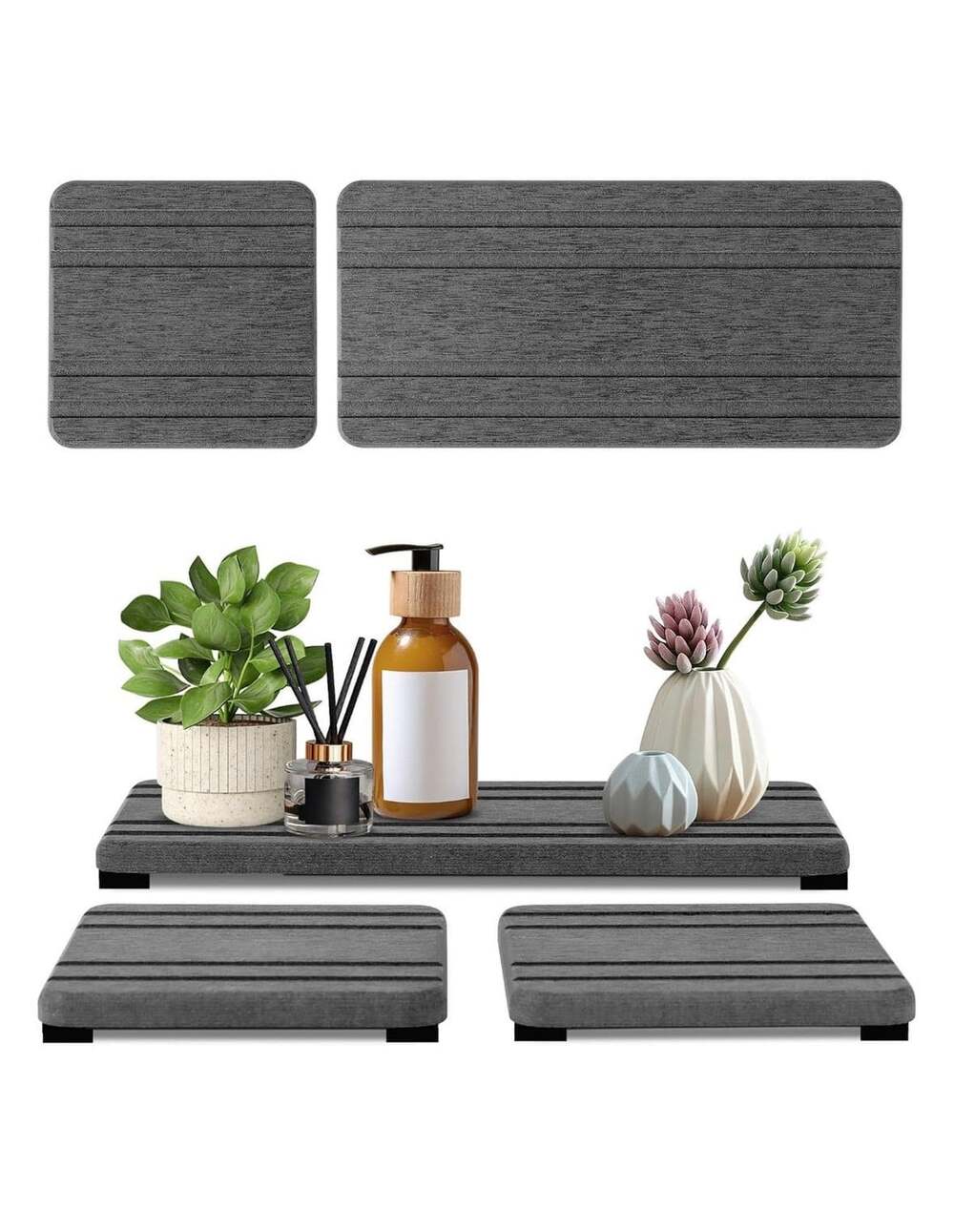 Lyxel Water Absorbing Stone Tray Dark Gray Stripe 3PCS